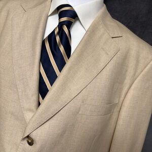 Raspinni Sport Coat 46L Slim Fit Tan Beige Linen Blend Blazer Jacket Casual 3Btn